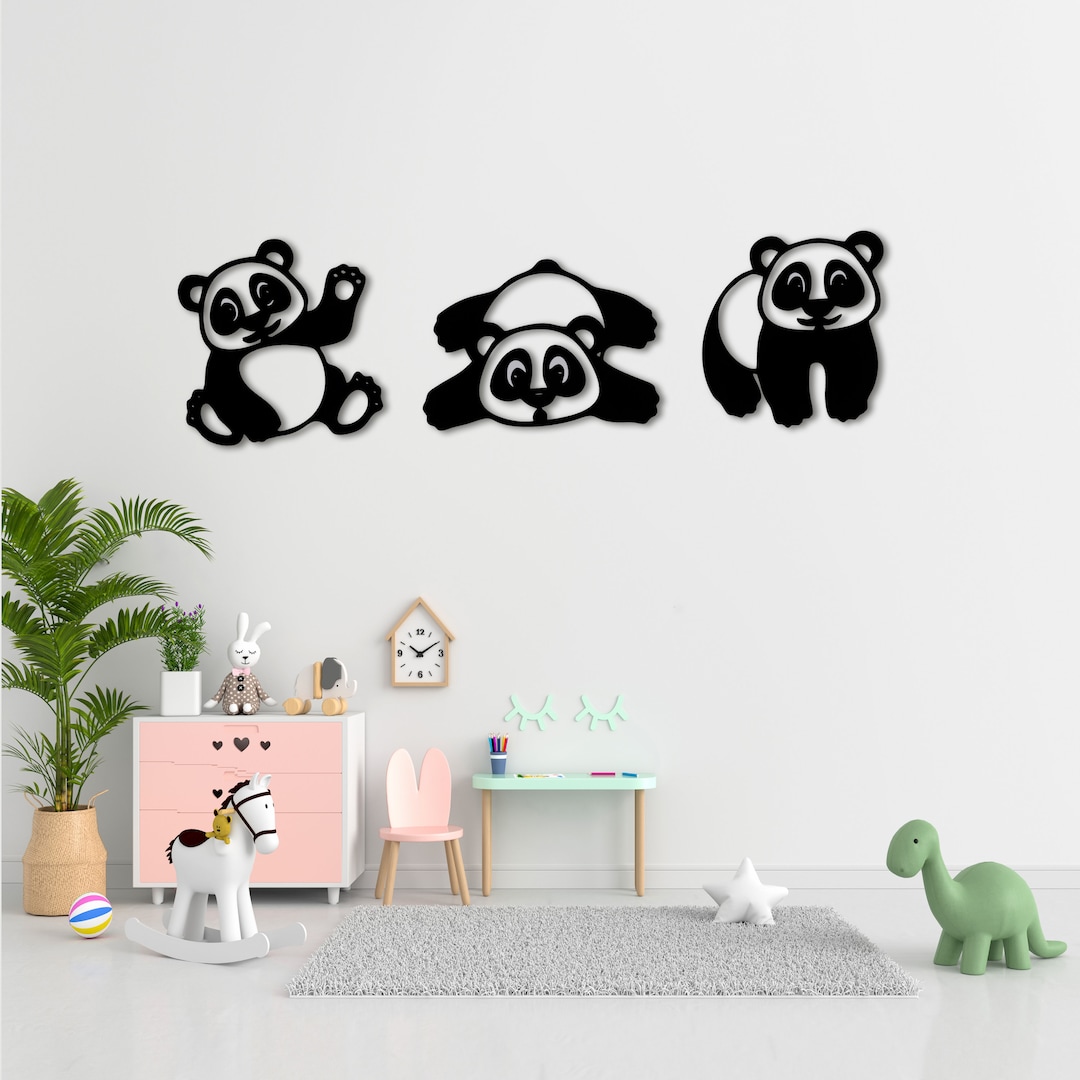 Panda Cute Wall Decor, Wood Wall Art Decor Wooden Nursery Sign Picture ...
