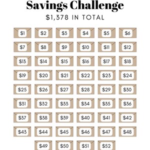 52-Week Savings Challenge Printable, Money Saver, Savings Tracker, Instant Download, 8.5x11