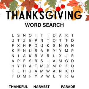 Thanksgiving Word Search - Instant Download