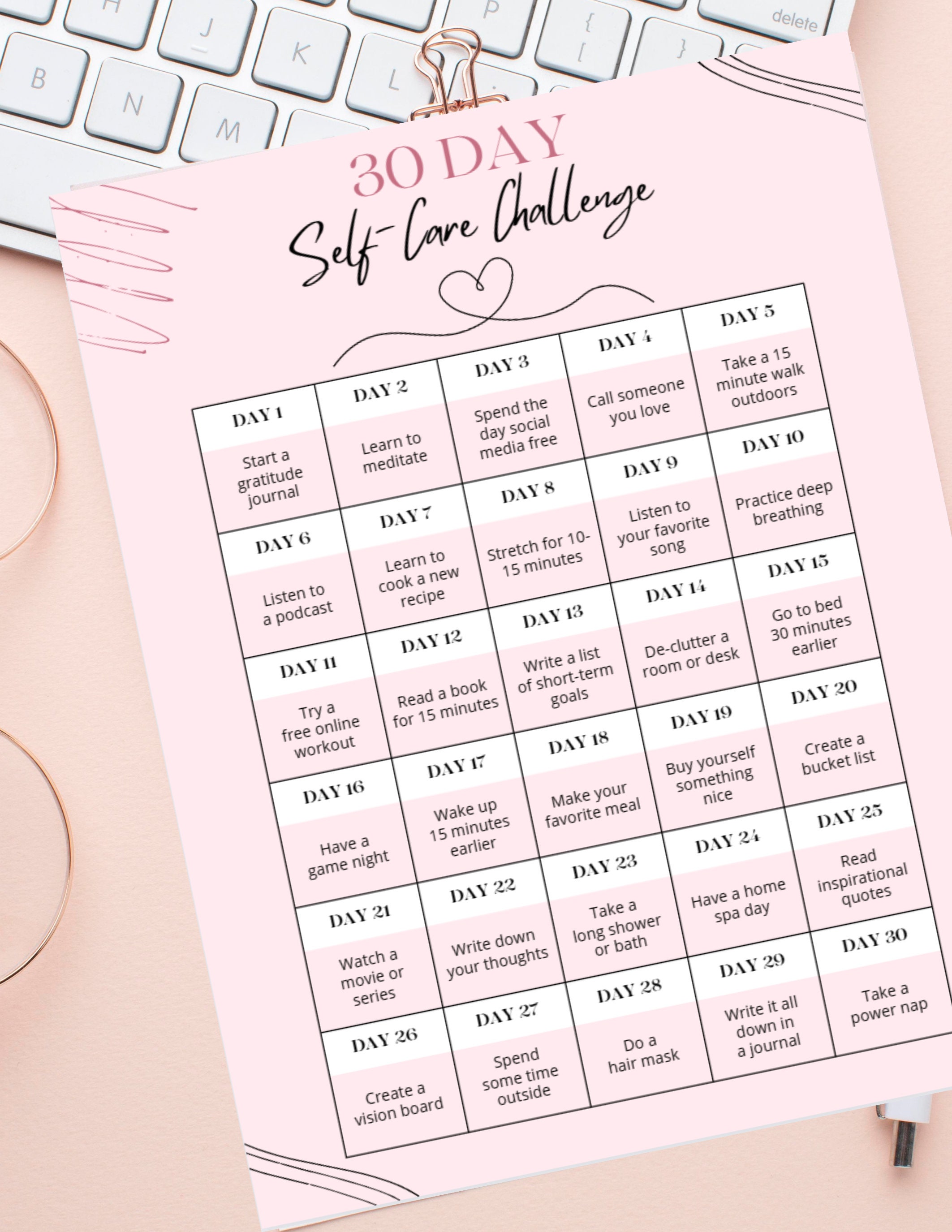 30 Day Self Care Challenge - Instant Download - Etsy