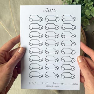 Sparchallenge Auto A5 minimalistisch - Budget - 300g Papier - Umschlagmethode - Budgetplanung - Budgetplaner
