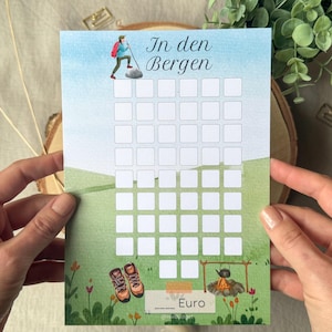 Challenge Urlaub in den Bergen blanko A5 - Sparchallenge - 300g Papier - Umschlagmethode - Budgetplanung - Budgetplaner - aquarell
