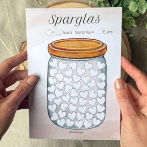 Sparglas A5 freies sparen- Sparchallenge - 300g Papier - Umschlagmethode - Budgetplanung - Budgetplaner - aquarell