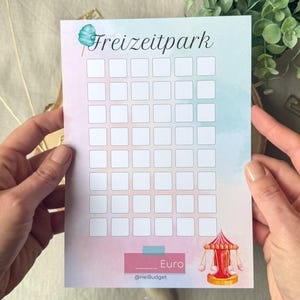Sparchallenge Freizeitpark A5 - Sparchallenge - 300g Papier - Umschlagmethode - Budgetplanung - Budgetplaner - Budgettracker