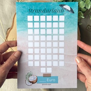 Challenge Urlaub Strandurlaub blanko A5 - Sparchallenge - 300g Papier - Umschlagmethode - Budgetplanung - Budgetplaner - aquarell