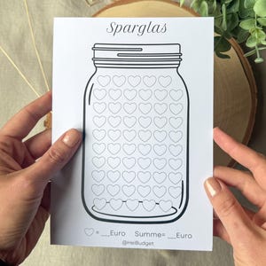 Sparglas A5 freies sparen- Sparchallenge - 300g Papier - Umschlagmethode - Budgetplanung - Budgetplaner - minimalistisch