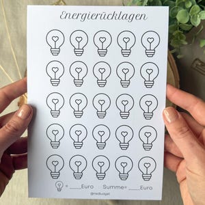 Challenge Energierücklagen Stromsparen A5 - Sparchallenge - 300g Papier - Umschlagmethode - Budgetplanung - Budgetplaner - minimalistisch