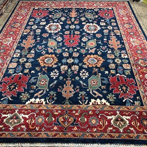 Handmade 9x12 Wool Rug: Navy Blue Oriental Bidjar Rug