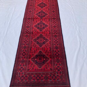 Red Wool Runner Rug 3x10 ft  , Afghan Tribal Hallway Rug , Wool Stair Runner Rug , Entryway Floral Decor , Narrow Way Rug
