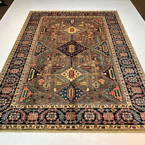 Gray Blue Rug for Living Room, Gray Kazak Rug 7x10 Ft, Wool Hand Knotted Rug, Grey Wool Bedroom Rug, Traditional Fine Quality Wool Rug