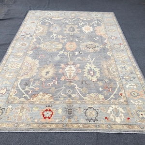 Light Grey Oushak Rug 7x10 - Living Room Turkish Rug - Vintage Muted Wool Rug - Oushak Faded Rug - Handmade Bedroom Rug - Ivory Neutral Rug