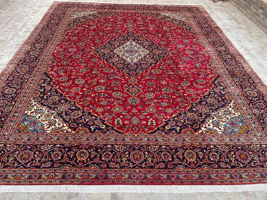 Large Red Loop Wool Rug Handmade Red Medallion Large Wool Rug 13x16 Ft , Geometric Persian ...