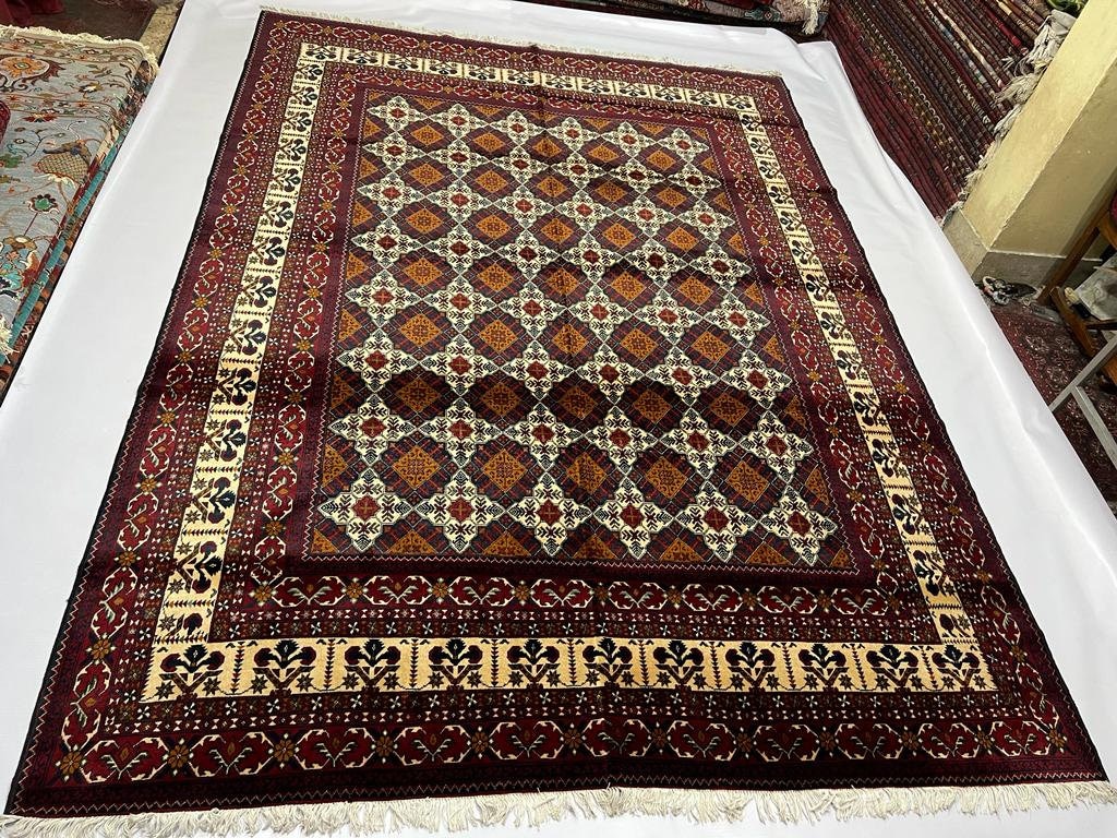 8x12 Afghan Wool Rug: Hand-Knotted Persian Design, Organic Dye