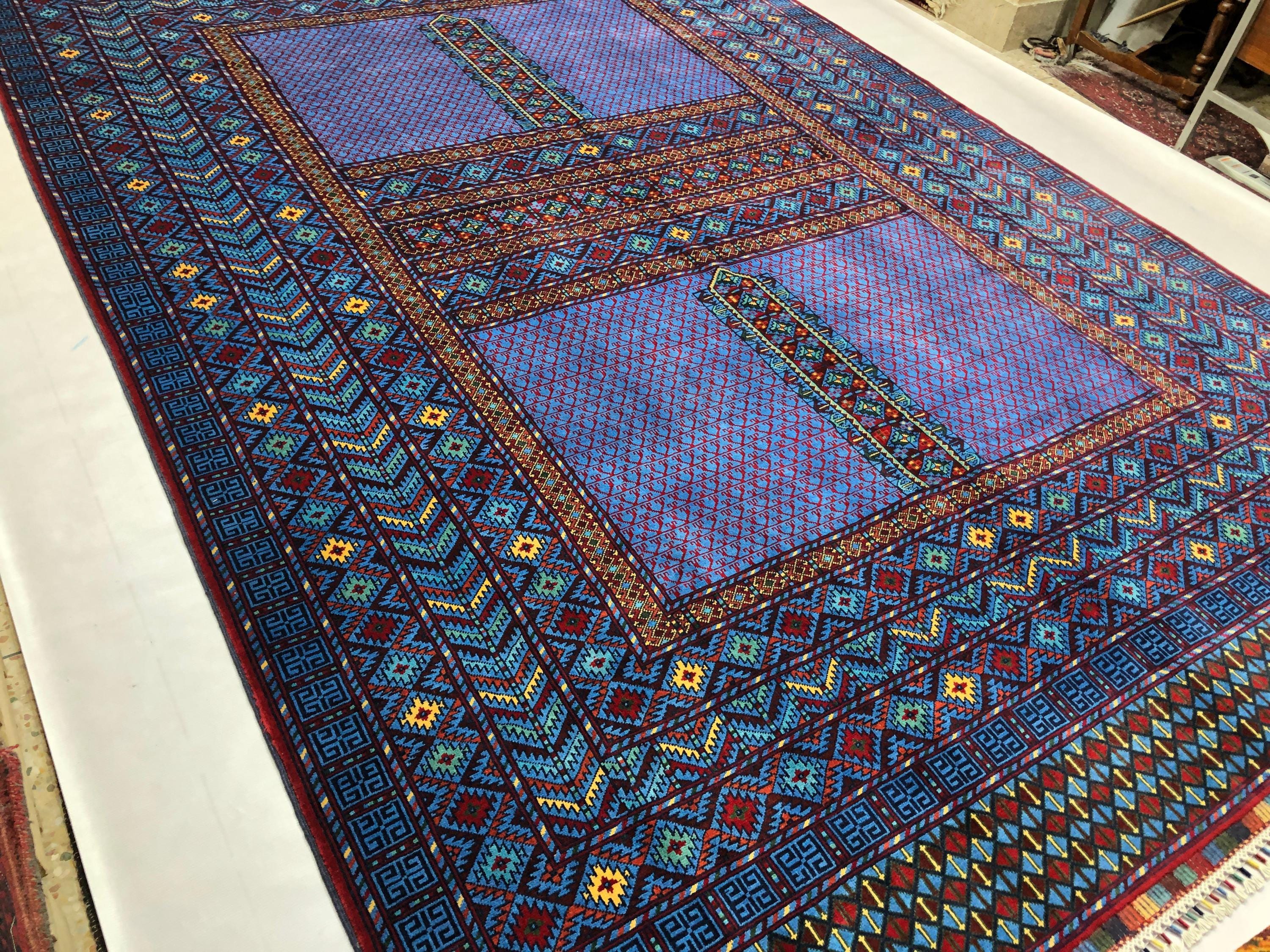 8x12 Ft Navy Blue Wool Turkmen Rug, Large Afghan Area Rug - Etsy