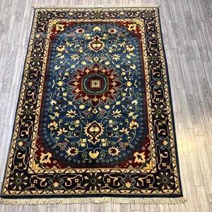 3x5 Ft Handmade Blue Rug - Small Area Rug - Handwoven Oriental Persian Rug - Soft Wool Rug - Entryway Rug - Kitchen Room Rug - Accent Rugs