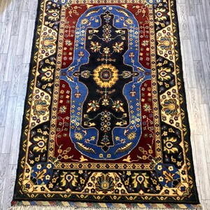 Small Geometric Rug- 3x5 ft Soft Persian Rug - Handmade Wool Rug - Entry Accent Rug - Small Area Rug - Doormat Wool Oriental Rug 3x5 ft