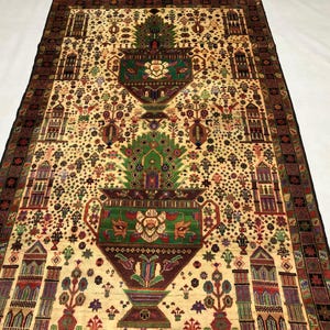 Hand Knotted Afghan Baluch Wool Rug: Vintage Floral Design 4x6.7 FT