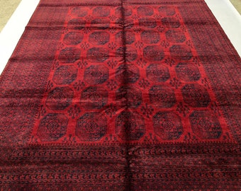 Handmade Afghan Oriental Rug Living Room 8x11 Rug Hand Woven Red Rug Area Floor Carpet Anatolian Rug, Tribal Unique Durable Wool Rug