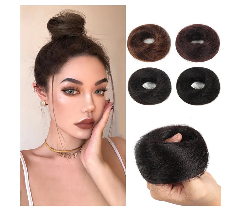 Human Hair Messy Bun Piece Extension Hair Scrunchies Straight Etsy
