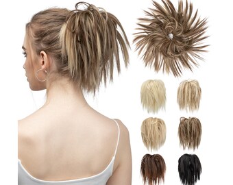 Messy Bun Hair Slice Headband Wigs, European Ladies Synthetic Bun Wigs, Fashion Bun Extension Rubber Band Wigs, Ponytail Bun Elastic Wigs
