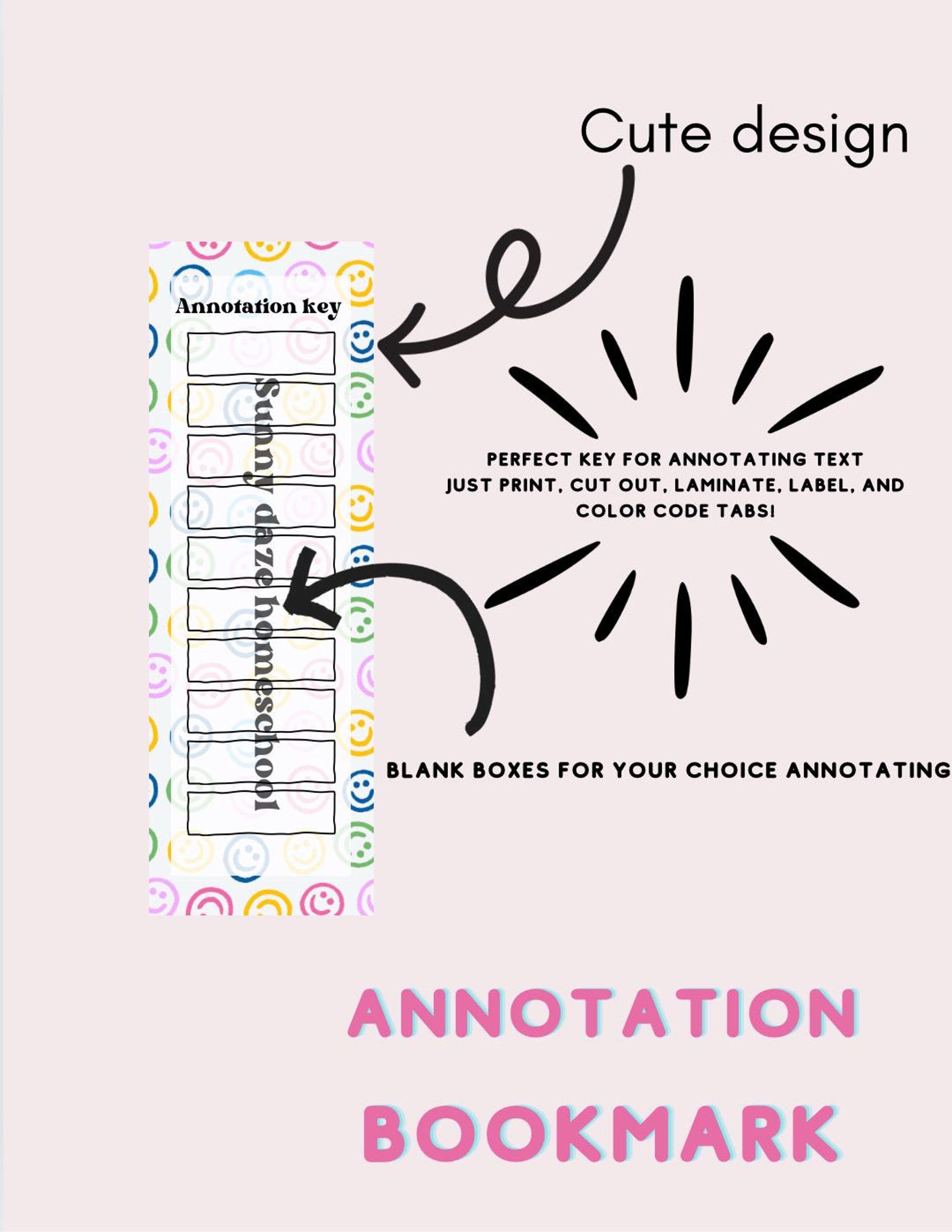 Smiley Annotation Key Bookmark Blank - Etsy