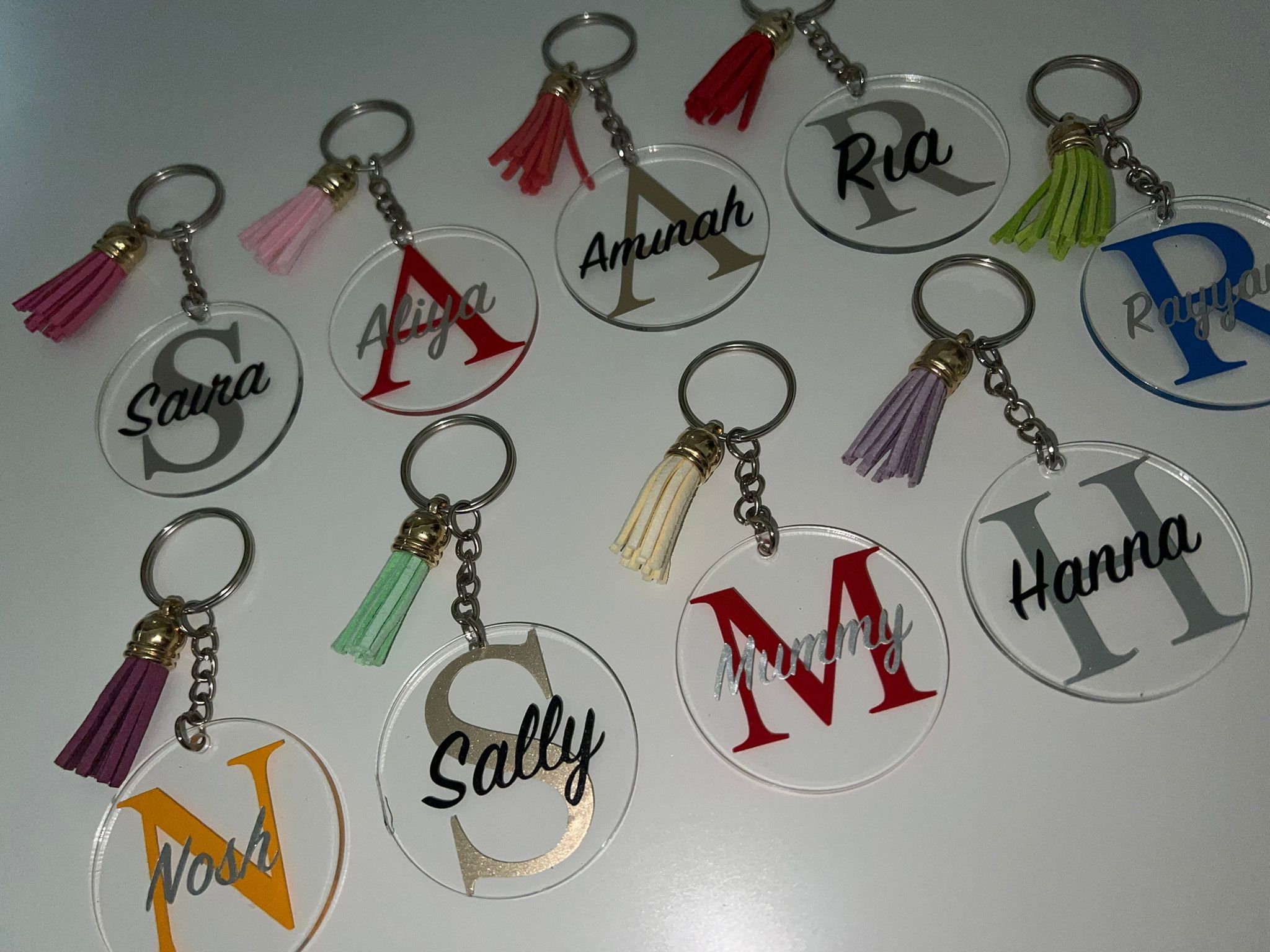 Circle Shape Personalised Keyring, Personalised Acrylic Keyring, Name