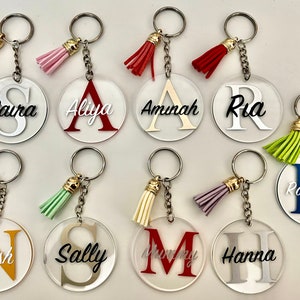 Circle Shape Personalised Keyring, Personalised Acrylic Keyring, Name Keyring, Name Gifts, Tassel Keyring, Shape Keyrings