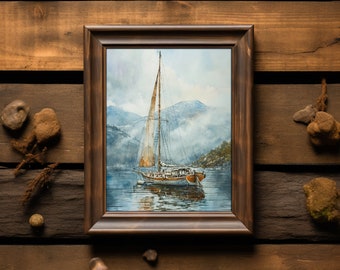 Sailboat Watercolor Painting, Nautical Wall Decor (Digital Download)