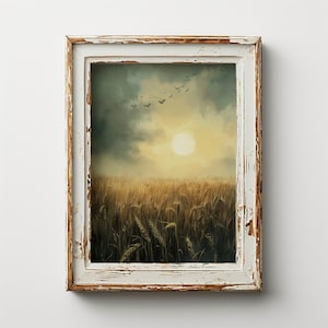 Sunset Wheat Field Sunrise Wall Art Print, Rustic Farmhouse Decor, Autumn Harvest Landscape Photography, Sun Rise Countryside Poster
