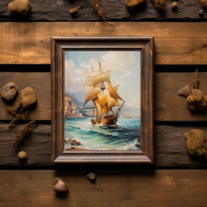 Sailboat on the Coast Digital Download Majestic Coastal Ocean Sailing Boat Watercolor Painting Nautical Wall Art Housewarming Gift Digital