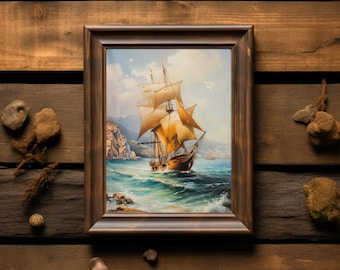 Coastal Sailboat Watercolor Painting, Nautical Wall Art (Digital Download)