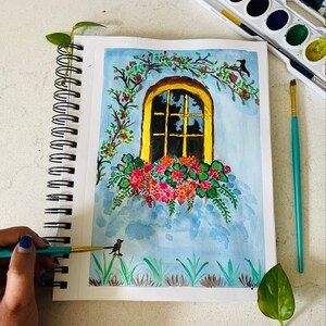 watercolor print - Flowery Window