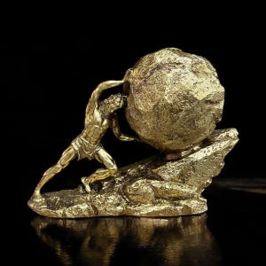 Exlusive Sisyphus Sculpture, Made of Marble With Gold-Plated Effect, Elegant Home Decor