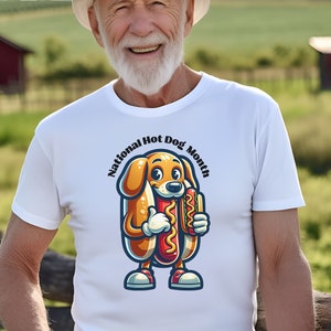 Hot Dog Maskottchen für Erwachsene - Nationaler Hot Dog Monat - Lustiges Hot Dog Cartoon-Grafik-T-Shirt Unisex