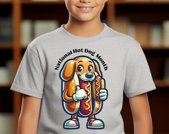 Ungdoms-T-shirt med varmkorvmaskot – Rolig tecknad grafik-T-shirt