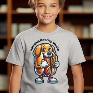Youth Funny Hot Dog Mascot - National Hot Dog Month - Funny Hot Dog Cartoon Graphic Tee Unisex