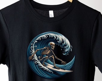 Skeleton Riding Massive Wave - Skeleton Surfing Shirt - Hang Ten Graphic Surf Apparel