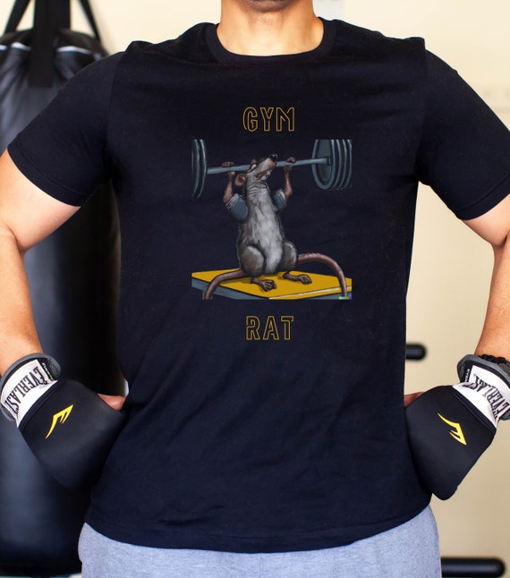 Funny Gym Rat Graphic Tee - Funny Mouse Lifting Weights - Humorous Workout Clothing