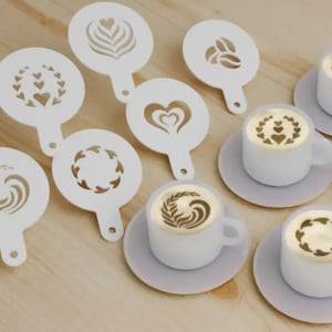 3D Coffee Stencil Set of 6 | Latte Art Templates | Reusable Cappuccino Barista Stencils | Coffee Dusting Tools