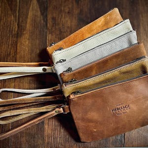 Leather Zipper Pouch with Wrist Strap: Handmade in Texas