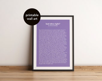 Olivia Rodrigo - bad idea right? - Lyrics Posters - 2 colors - wall art - digital download
