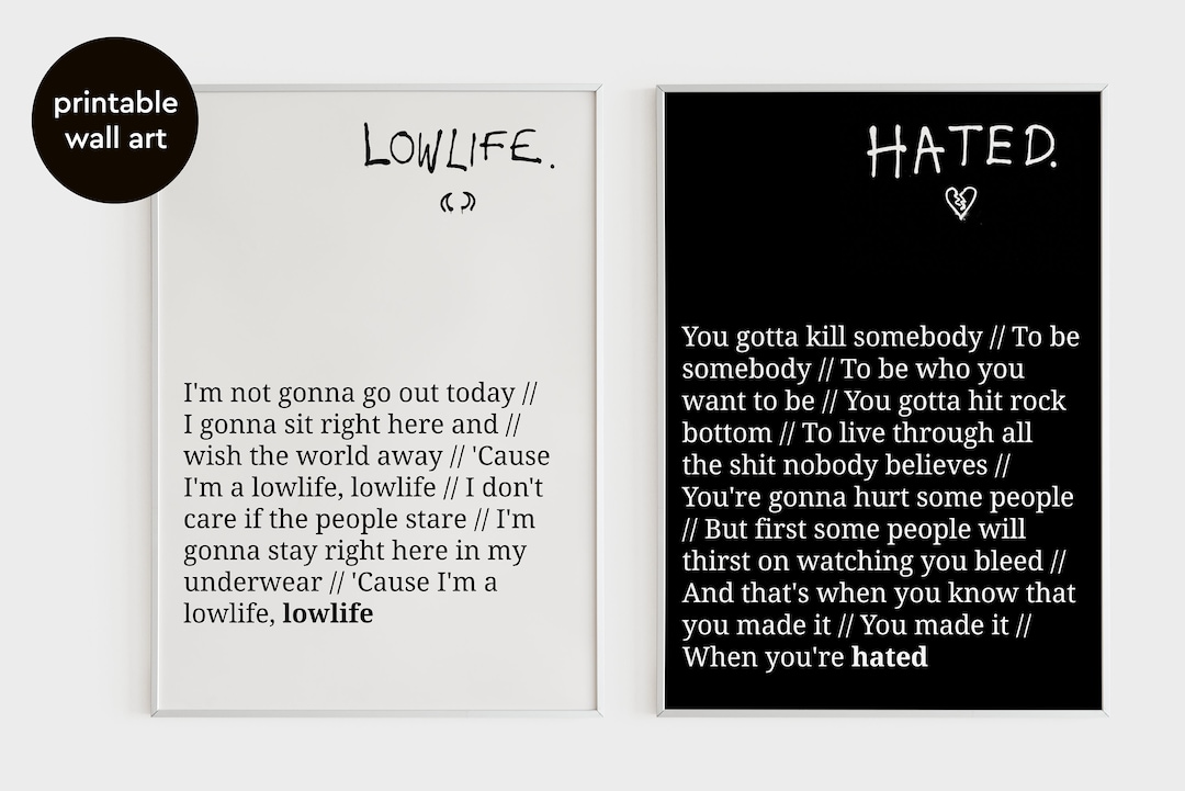 Yungblud Hated Lowlife Lyrics Posters 2 Colors Wall Art Digital