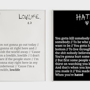 Yungblud - Hated - Lowlife - Lyrics Posters - 2 colors - wall art - digital download