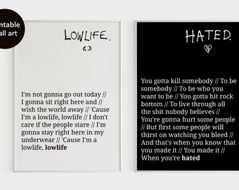 Yungblud - Hated - Lowlife - Lyrics Poster - 2 Farben - Wandkunst - digitaler Download