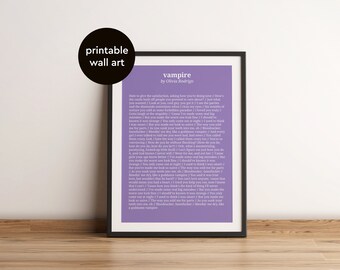 Olivia Rodrigo - Vampire Lyrics Posters - 2 colors - wall art - digital download