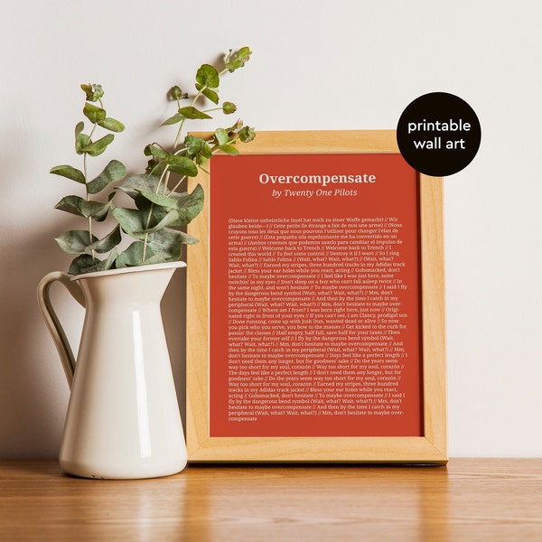 Twenty One Pilots - Overcompensate - Clancy - Lyrics Posters - wall art - digital download