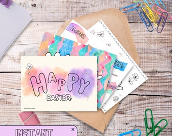 Easter Cards Pack Printable Card Bundle | 7 different cards included! | Happy Easter | Coloring Card | Hoppy Easter Bunny | Spring | Digital