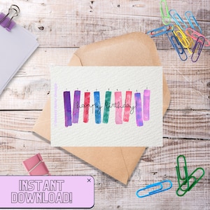 Happy Birthday Karte | Digitale Karte zum Ausdrucken, handgemalt mit Wasserfarben | Geburtstagsgeschenke