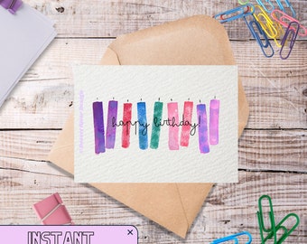 Happy Birthday Card | Digital Printable Card, hand painted using watercolours | birthday gifts
