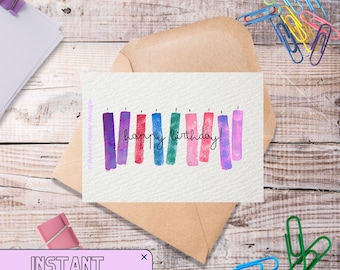 Happy Birthday Card | Digital Printable Card, hand painted using watercolours | birthday gifts